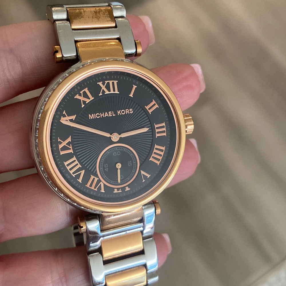 Michael Kors silver and rose gold watch